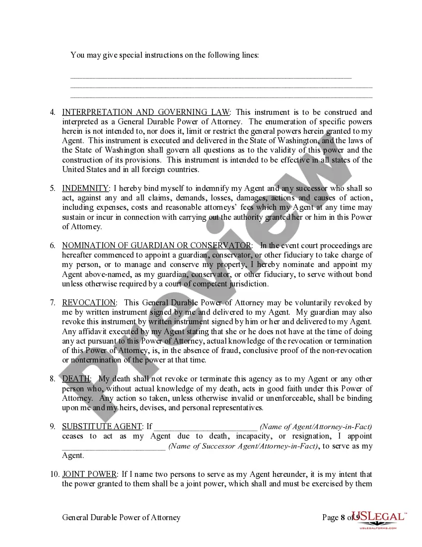 Preview General Durable Power of Attorney for Property and Finances or Financial Effective Immediately