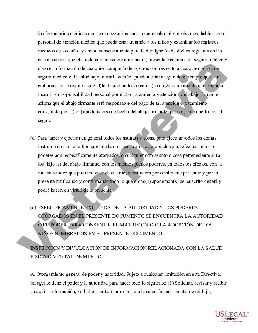 Preview Poder General para el Cuidado y Custodia del Hijo o Hijos