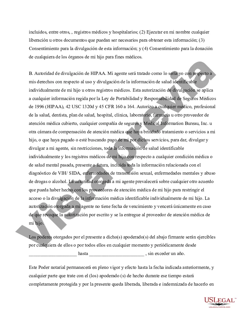 Preview Poder General para el Cuidado y Custodia del Hijo o Hijos