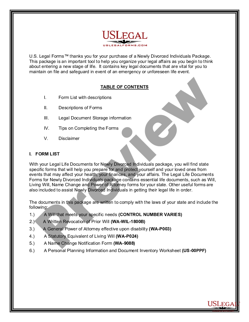 page 1 Newly Divorced Individuals Package preview