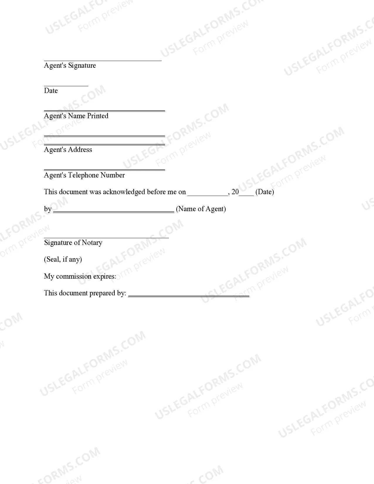 Preview Agent's Certification as to the Validity of Power of Attorney and Agent's Authority