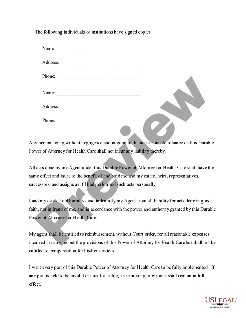 Preview Durable Power of Attorney for Health Care