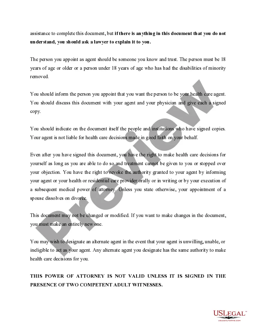 Preview Durable Power of Attorney for Health Care
