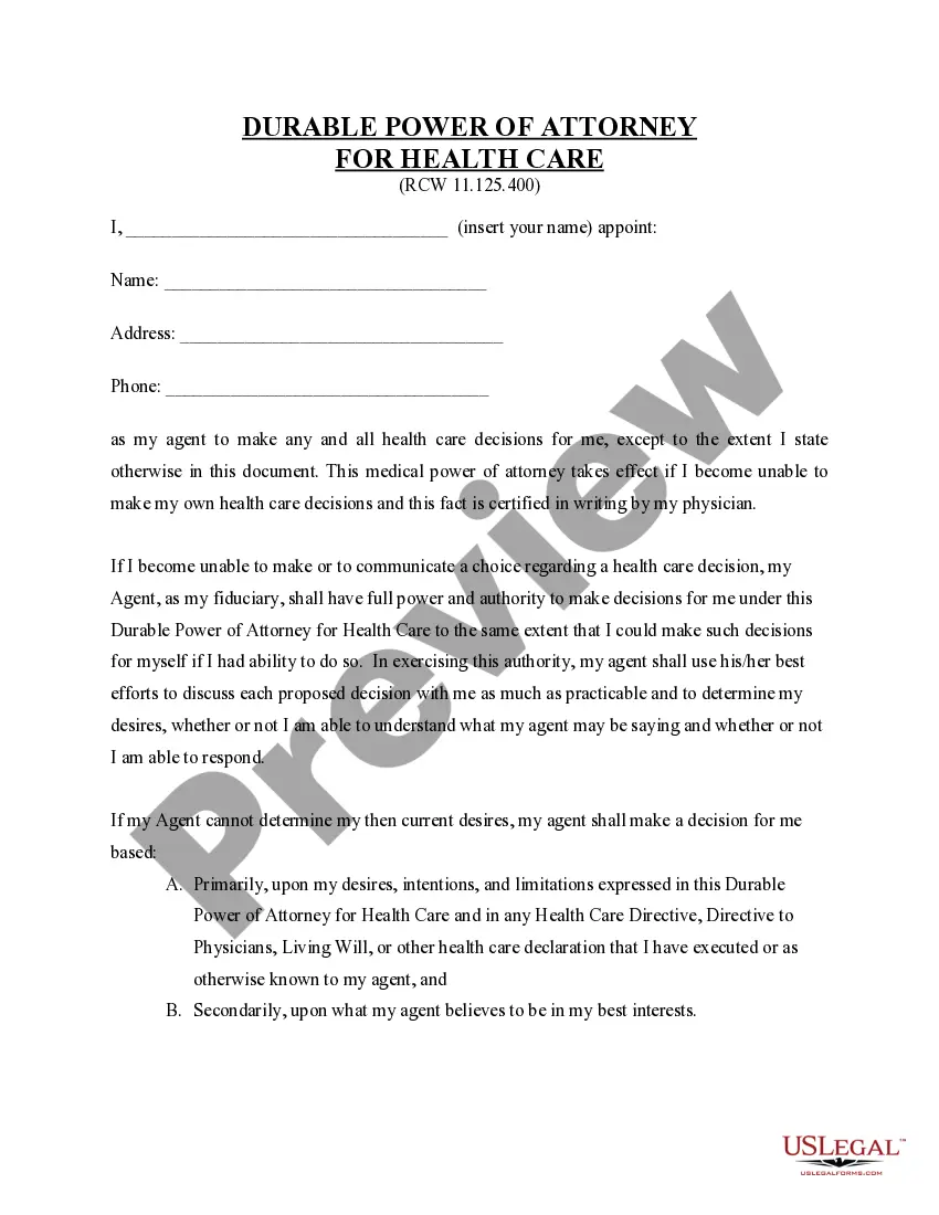 Preview Durable Power of Attorney for Health Care