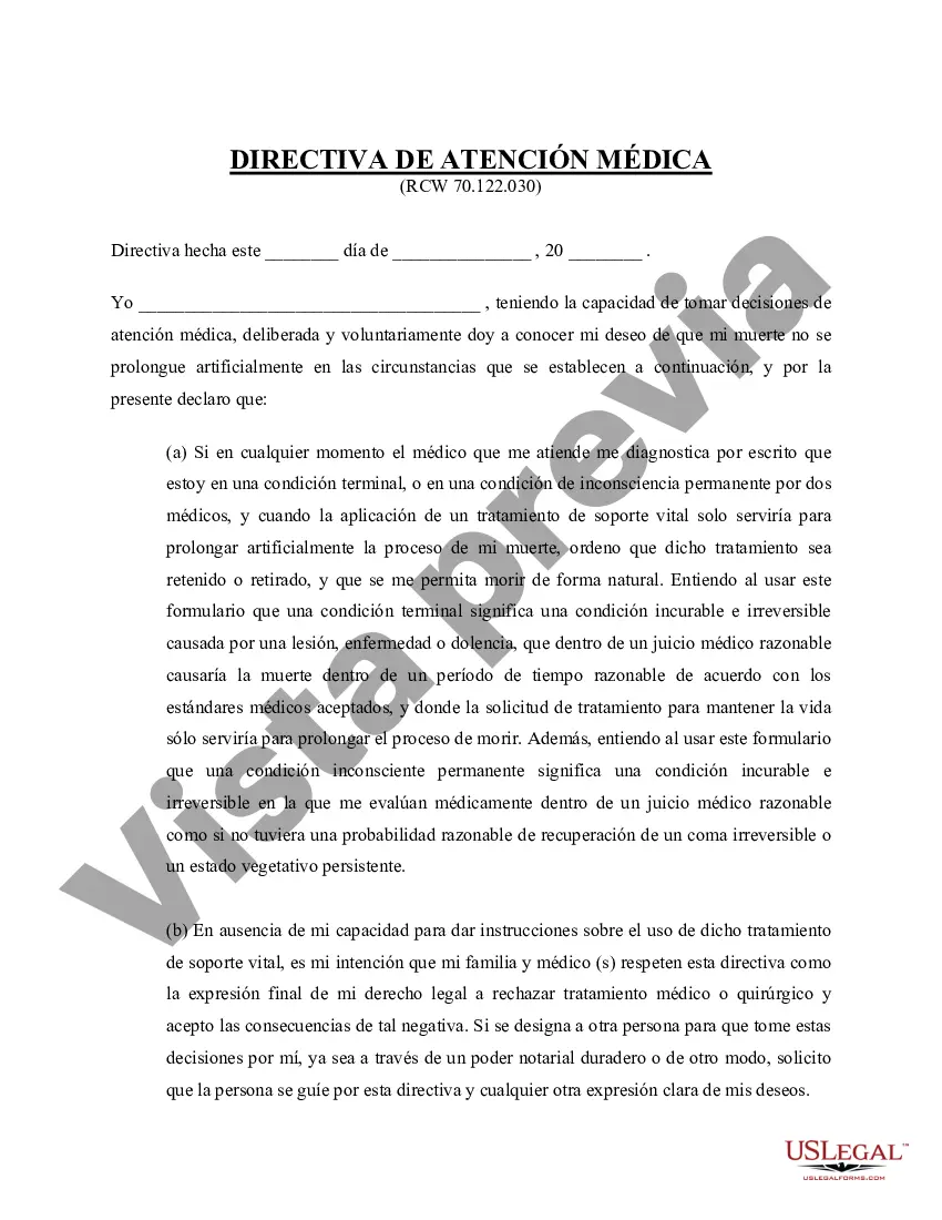 Preview Equivalente estatutario del testamento en vida - Directiva de atención médica