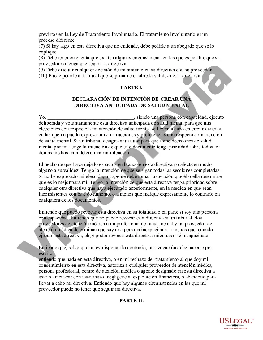 Preview Directiva anticipada de salud mental: formulario legal