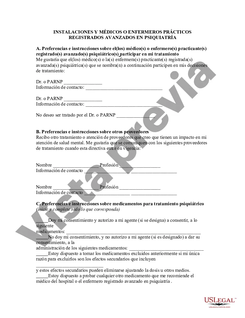 Preview Directiva anticipada de salud mental: formulario legal
