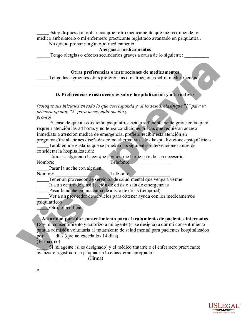 Preview Directiva anticipada de salud mental: formulario legal