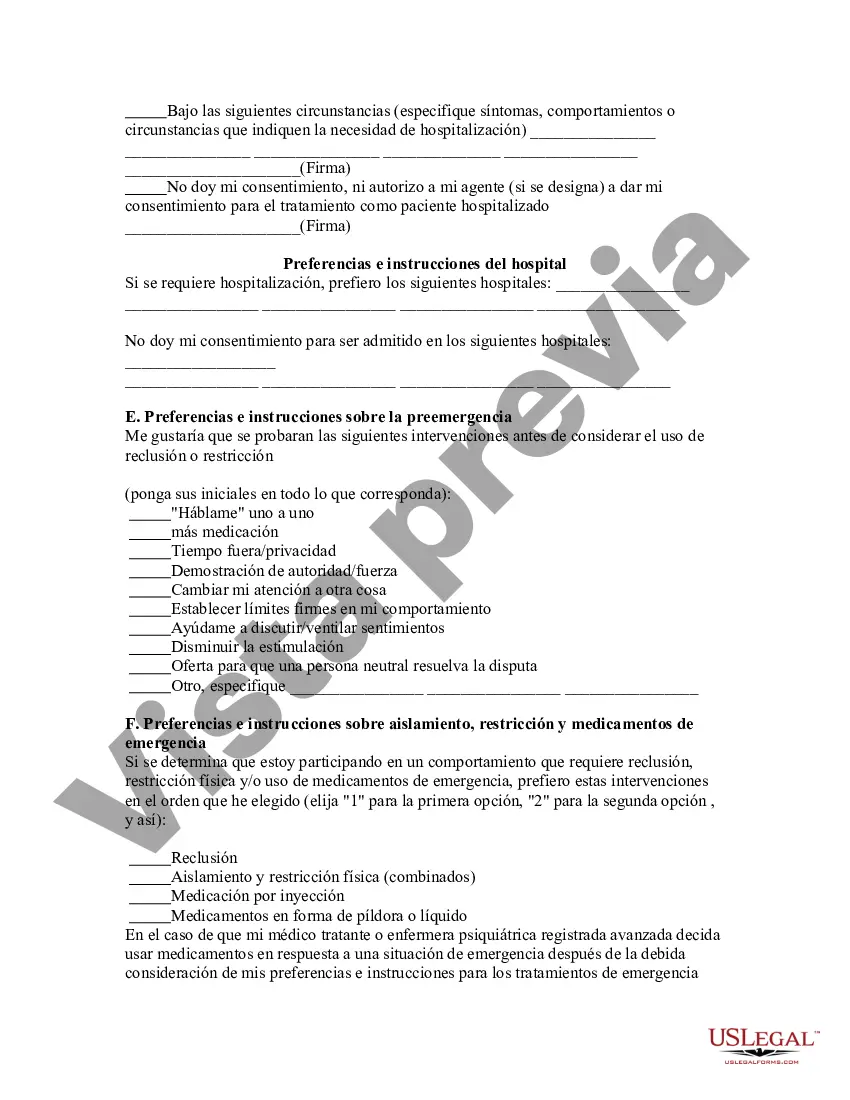 Preview Directiva anticipada de salud mental: formulario legal