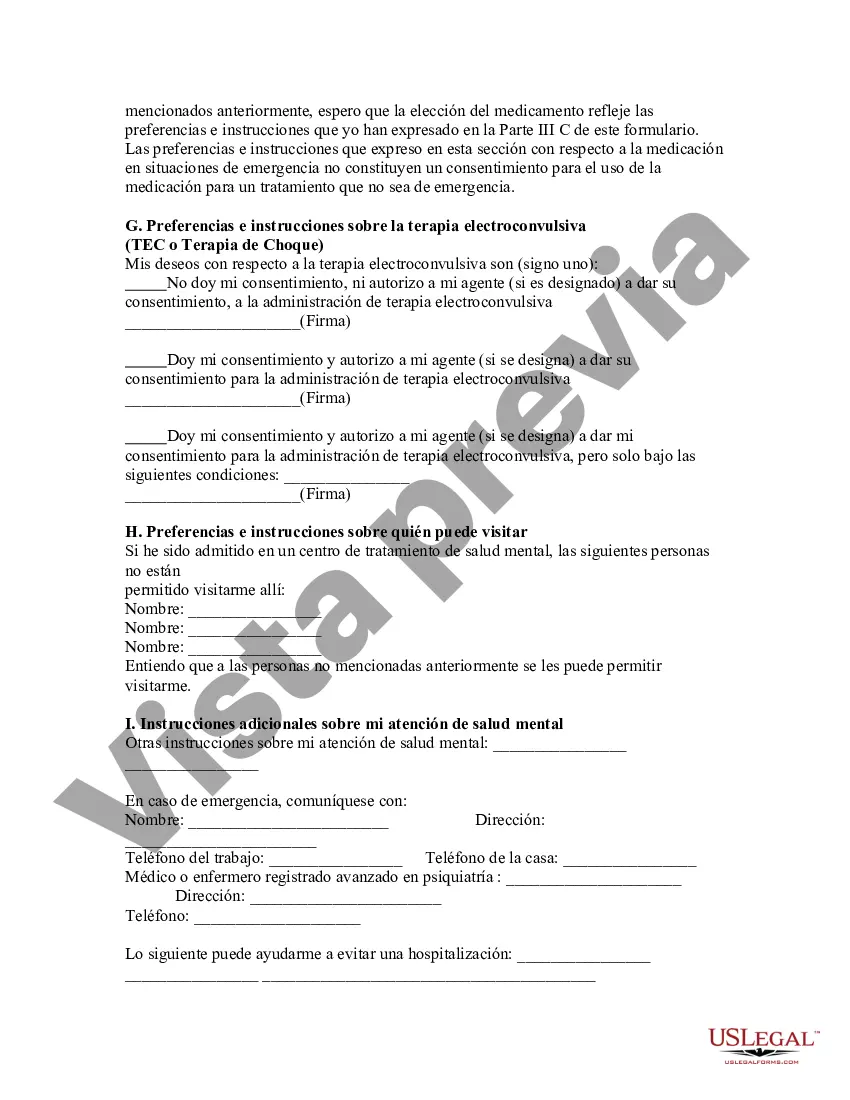 Preview Directiva anticipada de salud mental: formulario legal