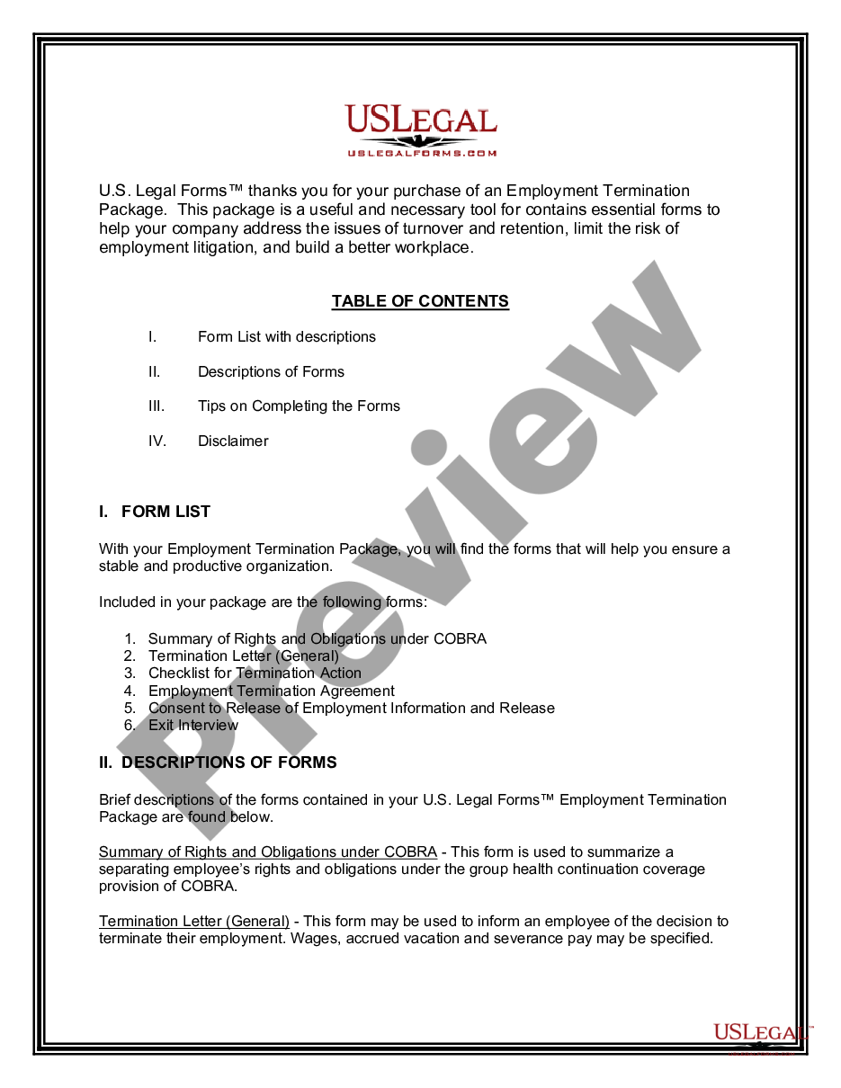 form Employment or Job Termination Package preview