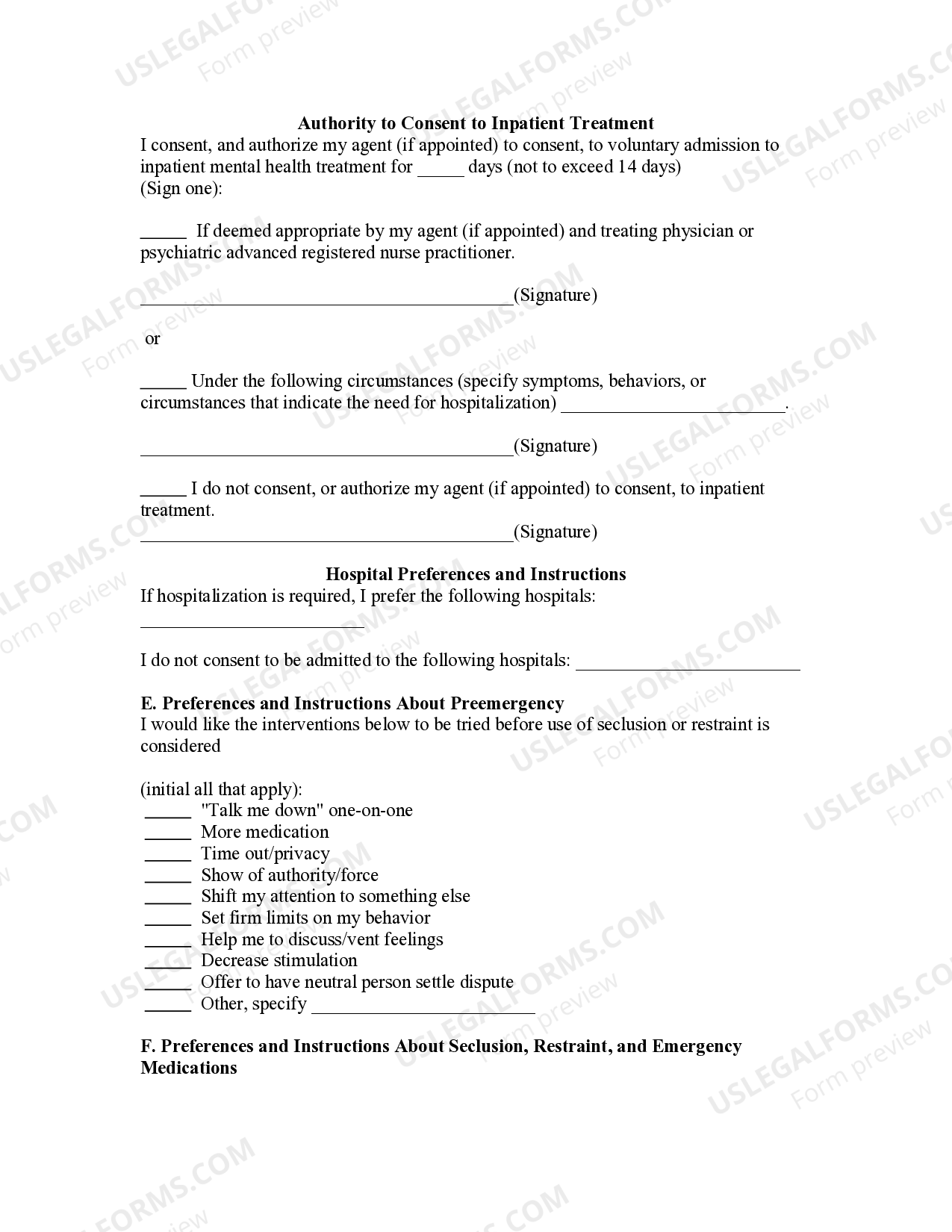 Washington Mental Health Advance Directive - Statutory form | US Legal ...