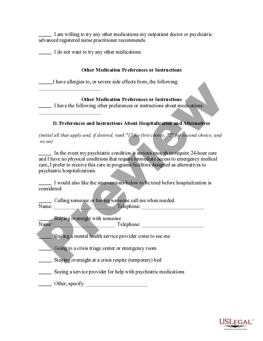 Get Mental Health Advance Directive - Statutory form Preview Mental Health Advance Directive - Statutory form