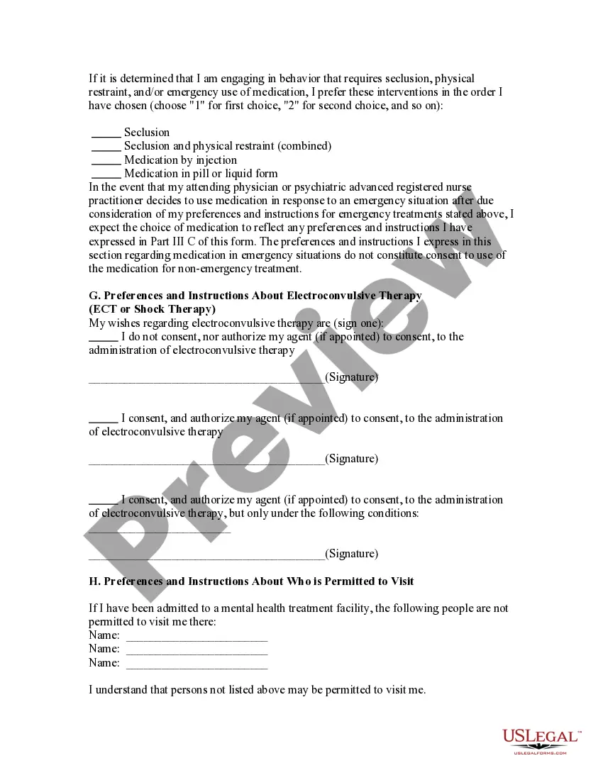 Get Mental Health Advance Directive - Statutory form Preview Mental Health Advance Directive - Statutory form