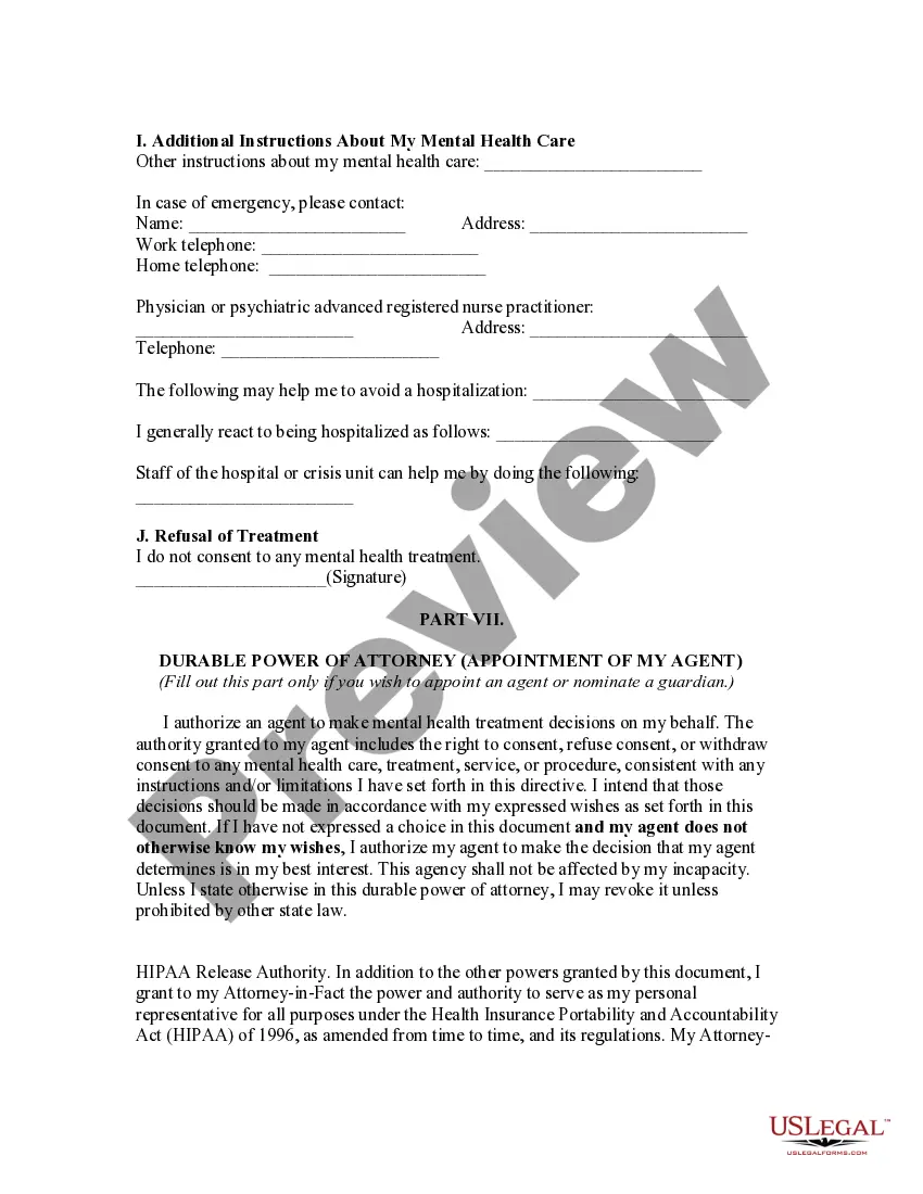 Get Mental Health Advance Directive - Statutory form Preview Mental Health Advance Directive - Statutory form