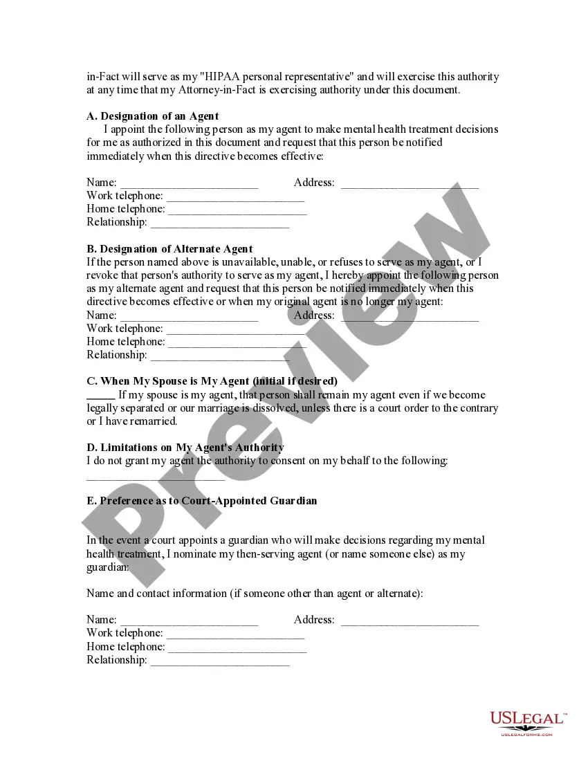Get Mental Health Advance Directive - Statutory form Preview Mental Health Advance Directive - Statutory form