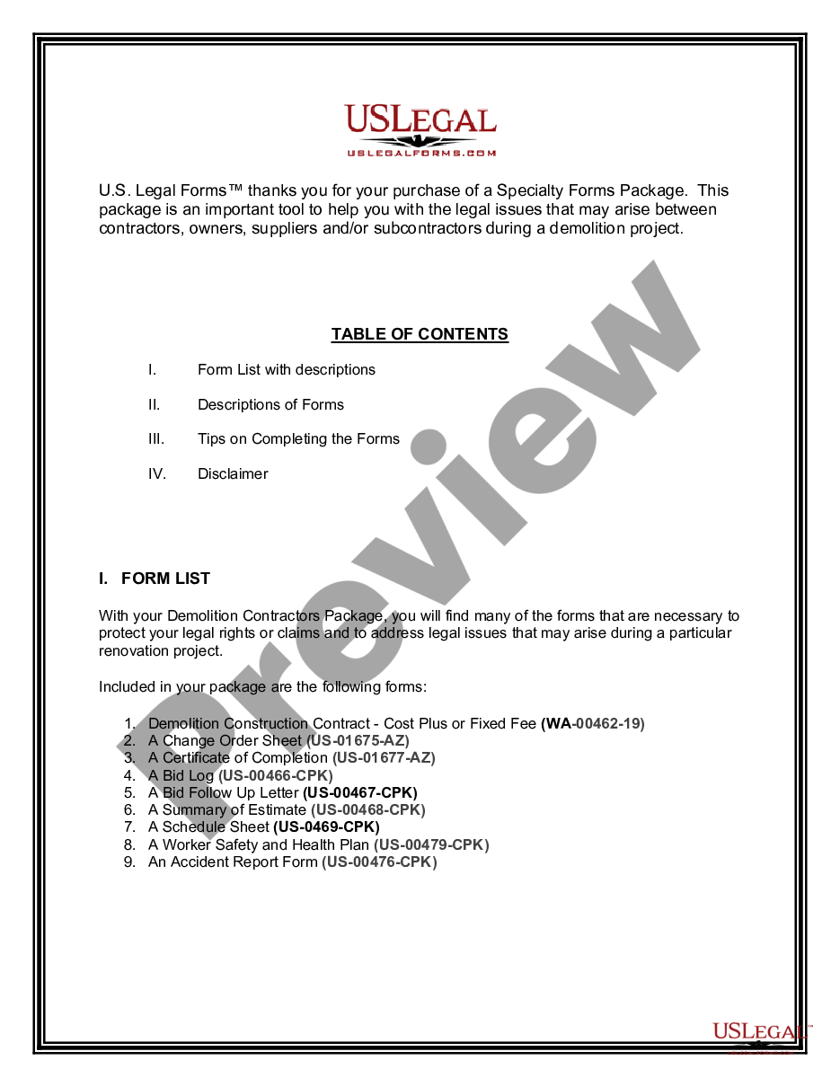 page 1 Demolition Contractor Package preview