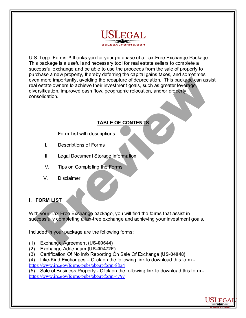 page 1 Tax Free Exchange Package preview