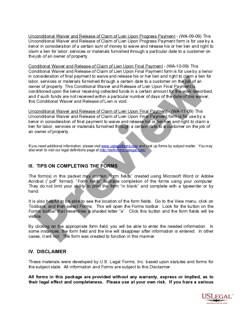 Preview Washington Construction or Mechanics Lien Package - Individual