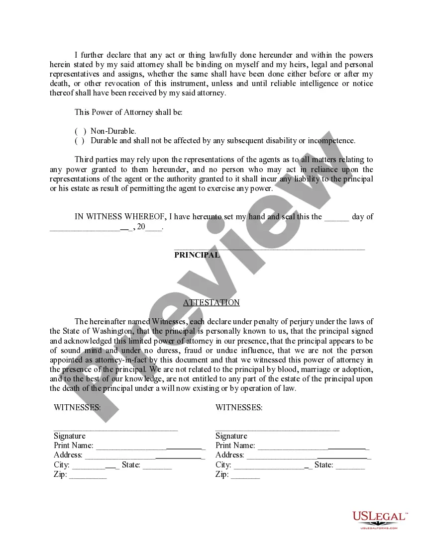 Preview Limited Power of Attorney where you Specify Powers with Sample Powers Included
