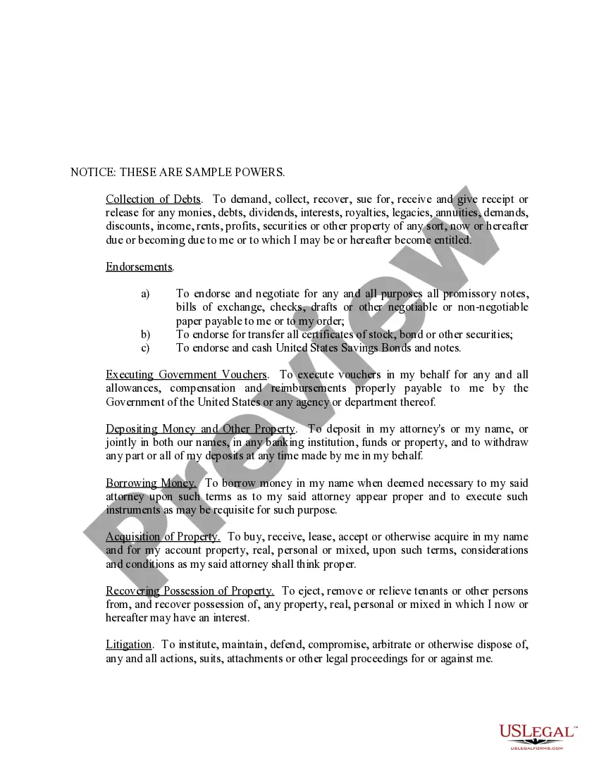 Preview Limited Power of Attorney where you Specify Powers with Sample Powers Included
