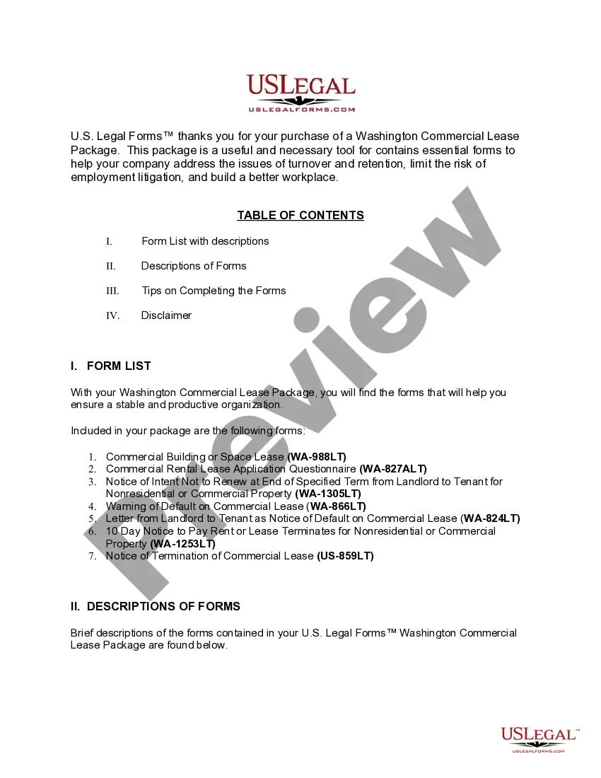 Preview Washington Commercial Lease Package