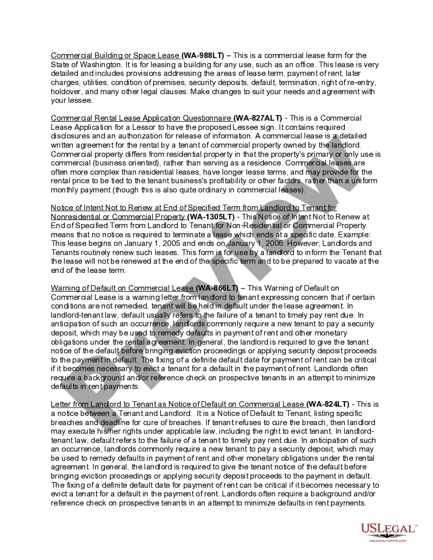 Preview Washington Commercial Lease Package