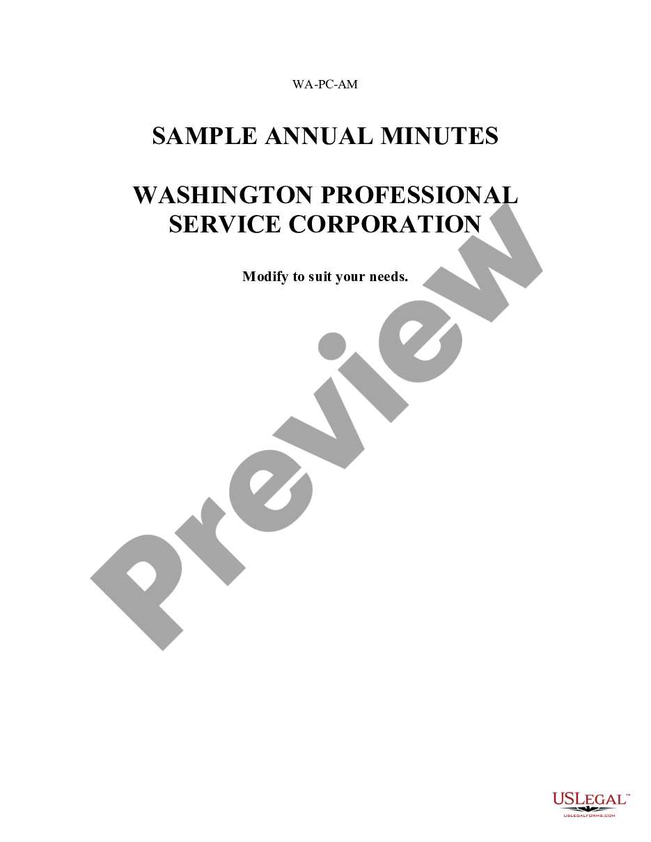 page 0 Sample Annual Minutes for a Washington Professional Corporation preview