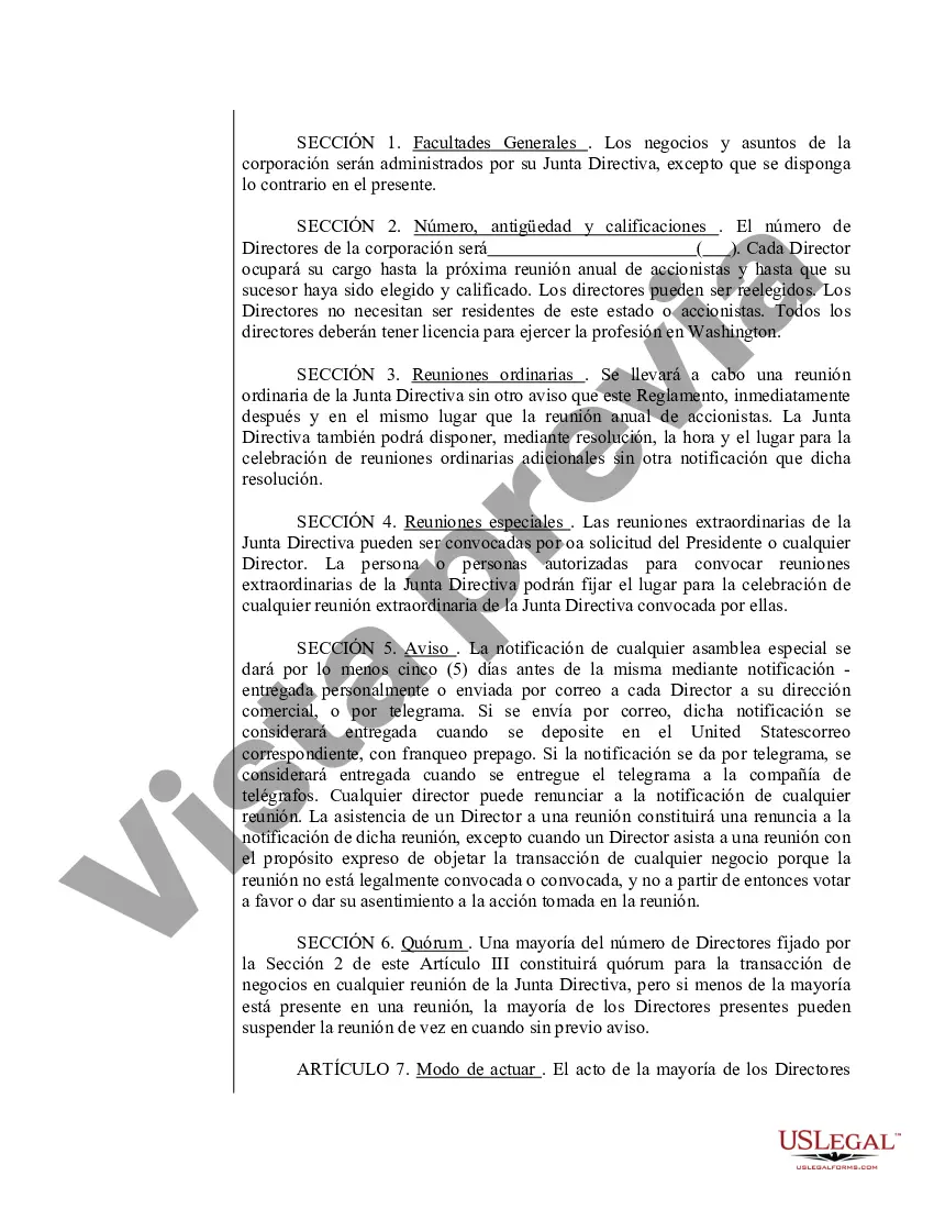 Preview Modelo de estatutos para una corporación profesional de Washington
