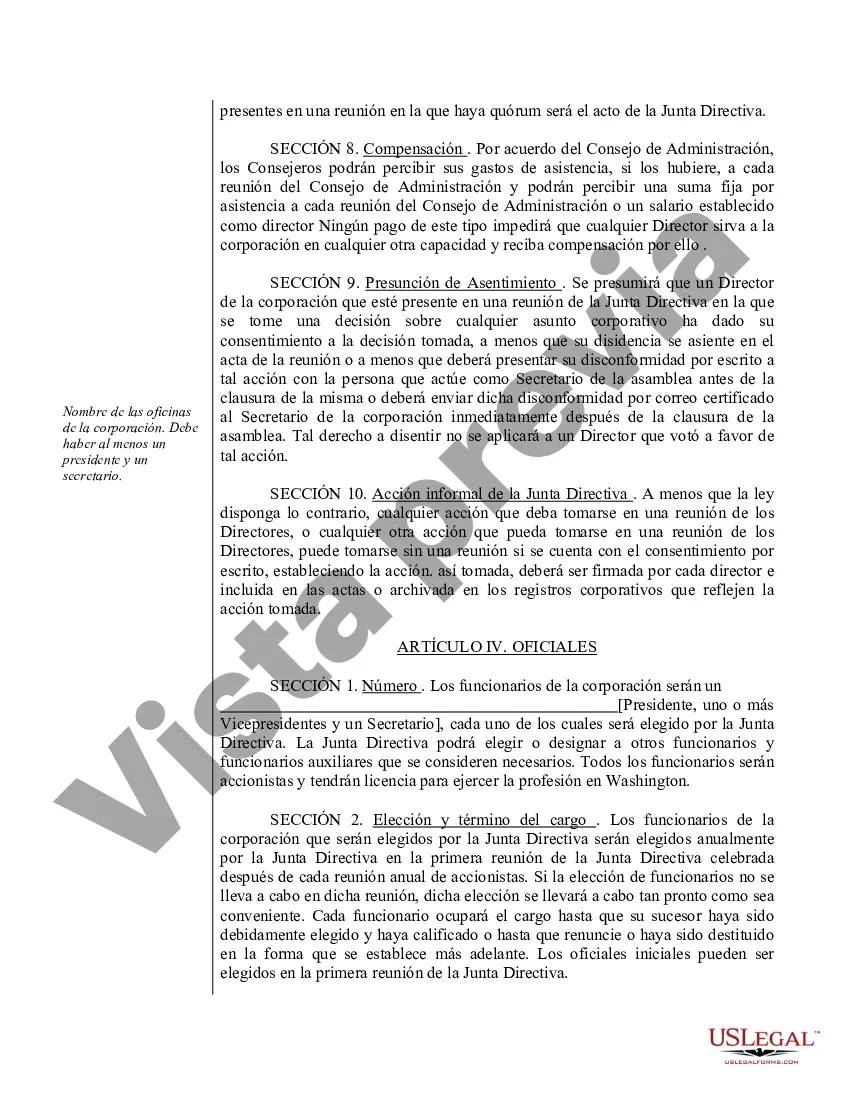 Preview Modelo de estatutos para una corporación profesional de Washington