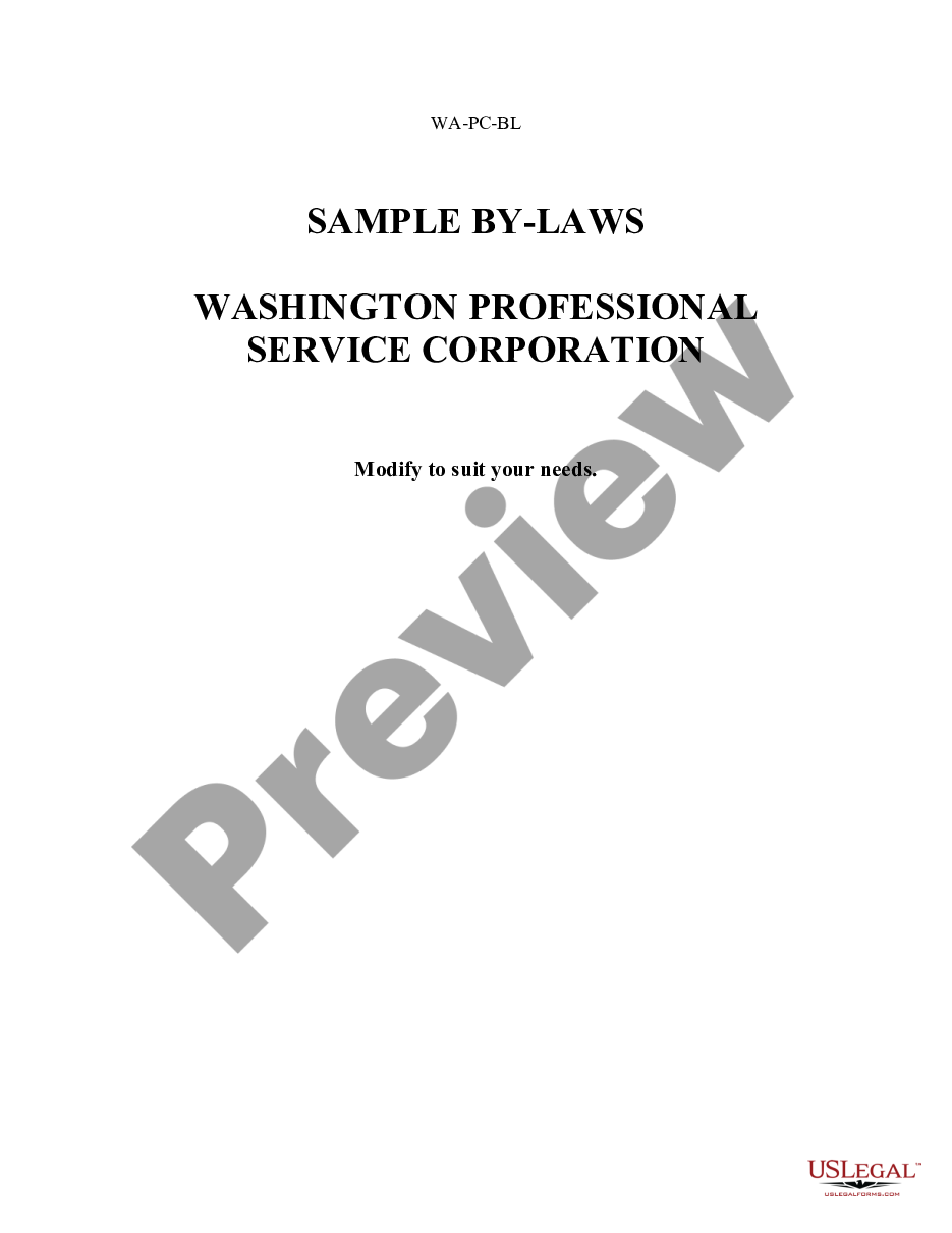 page 0 Sample Bylaws for a Washington Professional Corporation preview