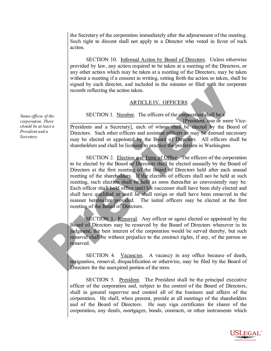 page 6 Sample Bylaws for a Washington Professional Corporation preview