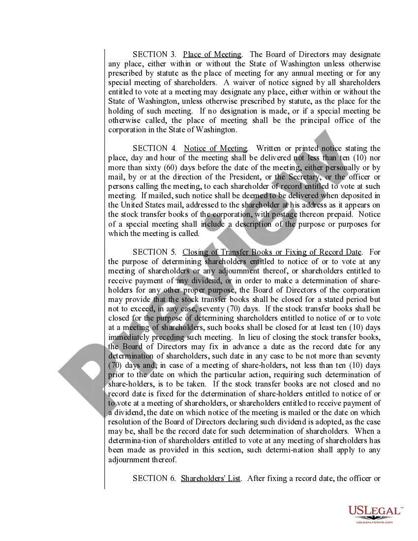 Get Sample Bylaws for a Washington Professional Corporation Preview Sample Bylaws for a Washington Professional Corporation