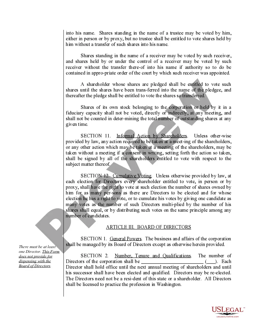Get Sample Bylaws for a Washington Professional Corporation Preview Sample Bylaws for a Washington Professional Corporation