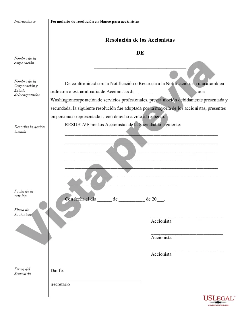 Preview Ejemplos de registros corporativos para una corporación profesional de Washington