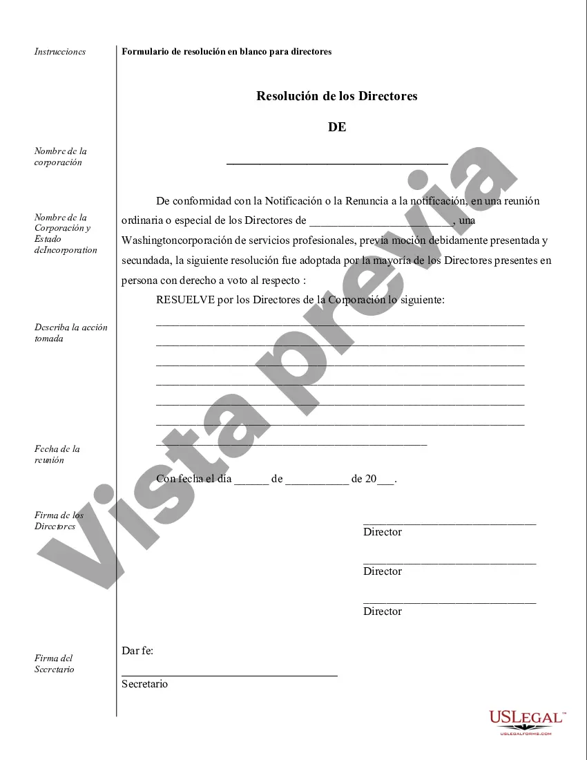 Preview Ejemplos de registros corporativos para una corporación profesional de Washington