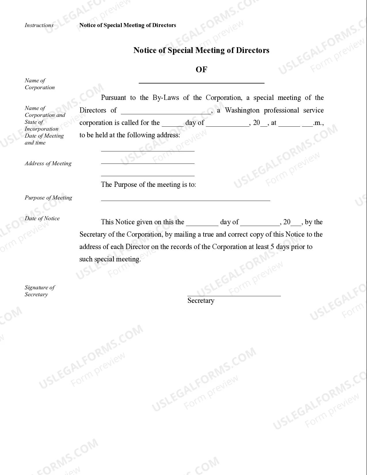 Preview Sample Corporate Records for a Washington Professional Corporation