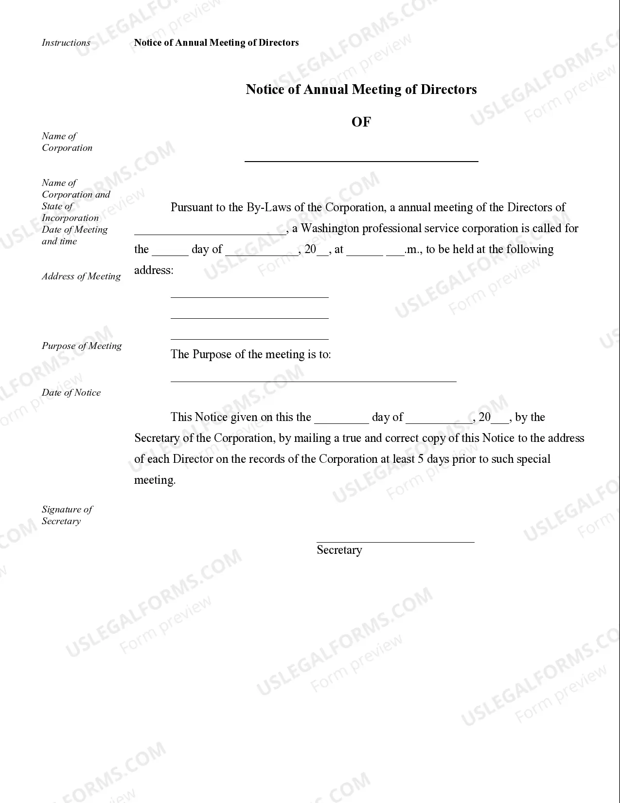 Preview Sample Corporate Records for a Washington Professional Corporation