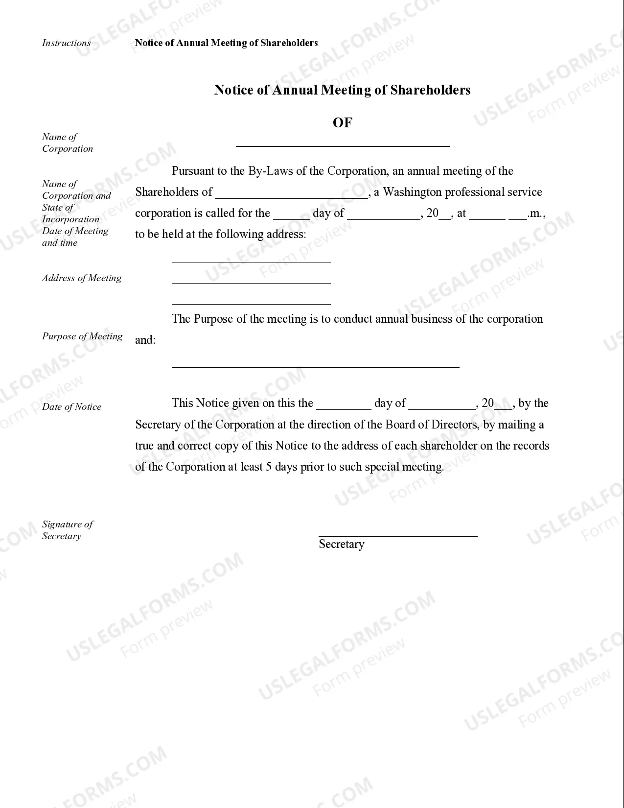Preview Sample Corporate Records for a Washington Professional Corporation
