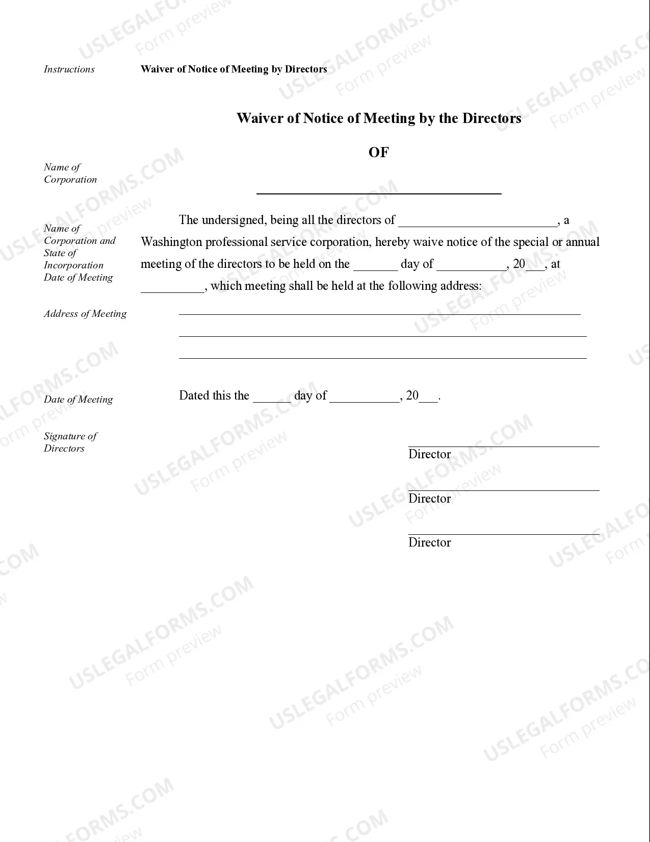 Preview Sample Corporate Records for a Washington Professional Corporation