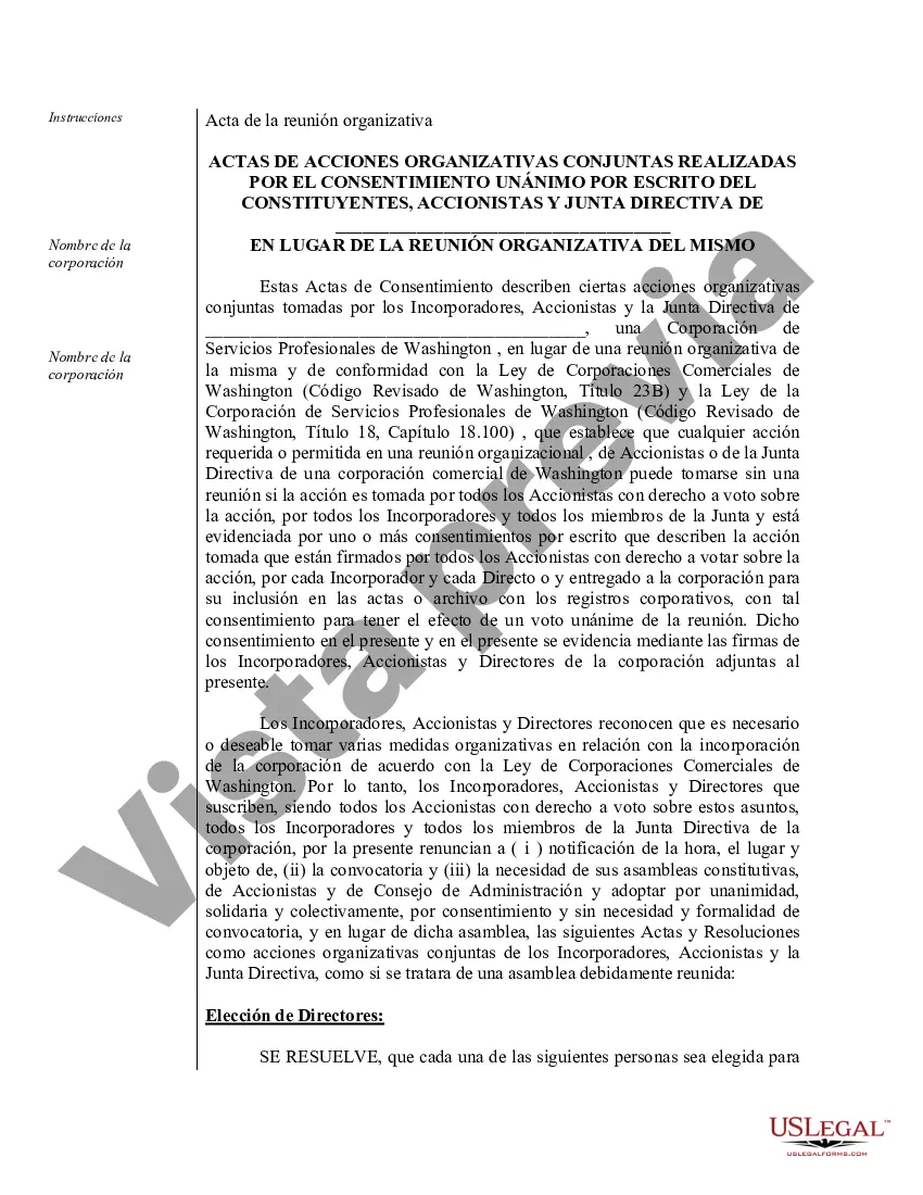 Preview Ejemplo de actas de organización para una corporación profesional de Washington