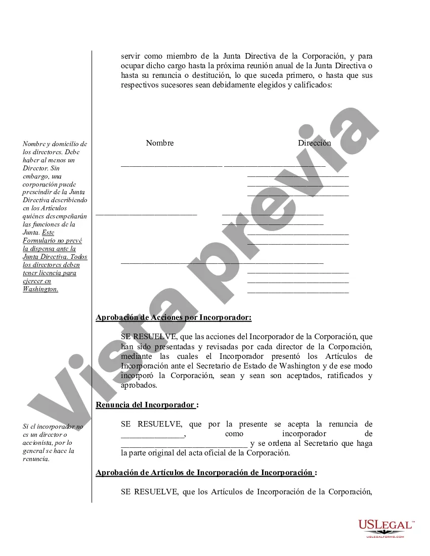 Preview Ejemplo de actas de organización para una corporación profesional de Washington