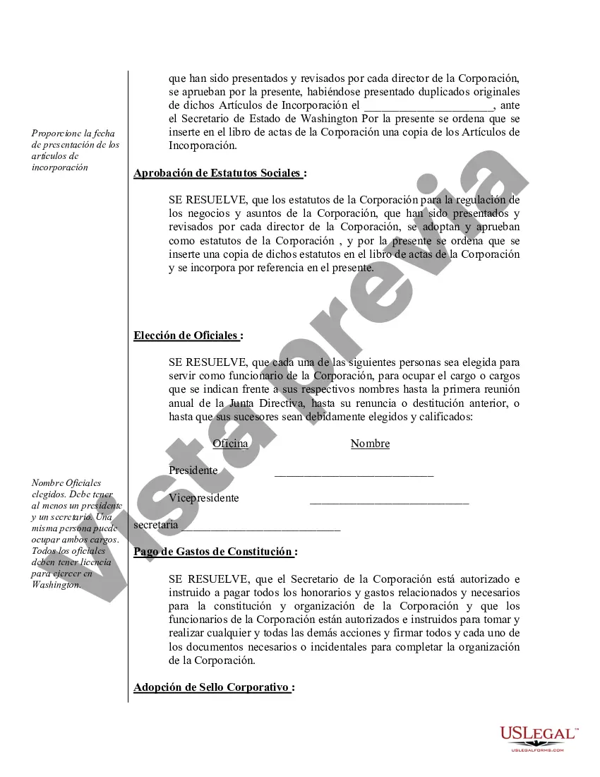 Preview Ejemplo de actas de organización para una corporación profesional de Washington