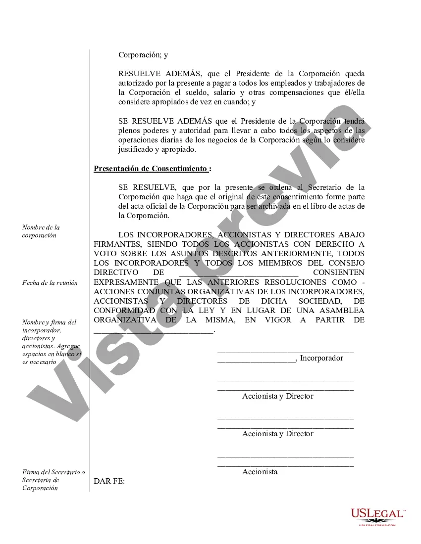 Preview Ejemplo de actas de organización para una corporación profesional de Washington