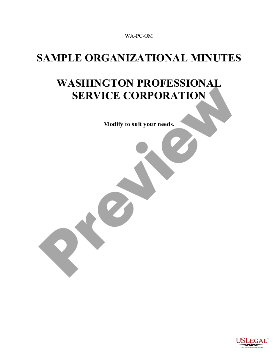 page 0 Sample Organizational Minutes for a Washington Professional Corporation preview