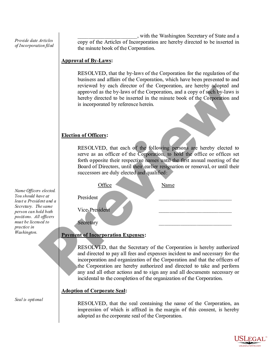page 3 Sample Organizational Minutes for a Washington Professional Corporation preview
