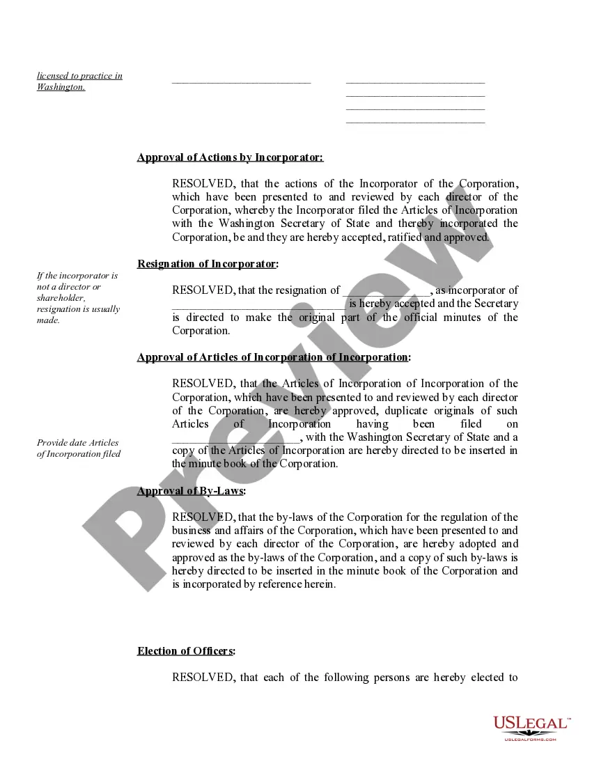 Get Sample Organizational Minutes for a Washington Professional Corporation Preview Sample Organizational Minutes for a Washington Professional Corporation