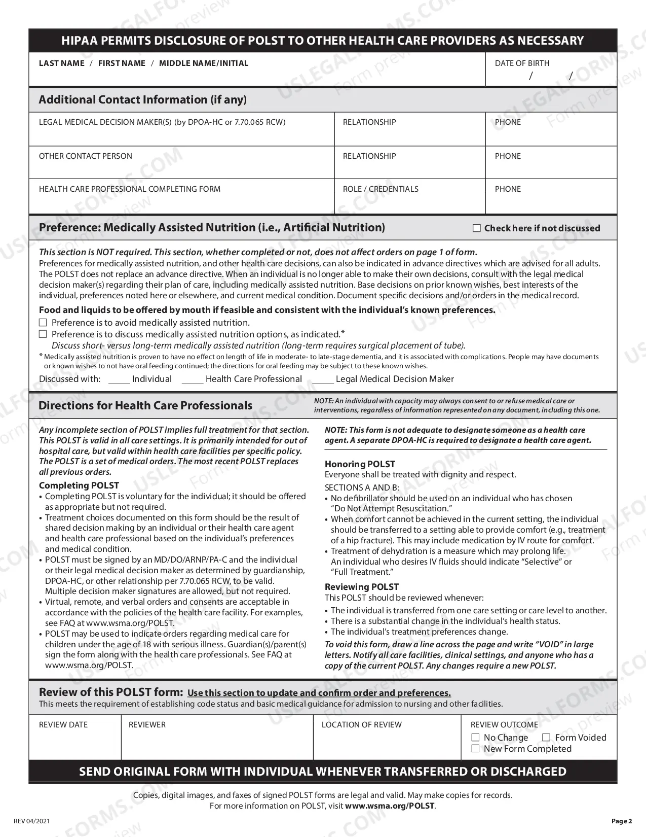 Preview Washington Portable Orders for Life Sustaining Treatment