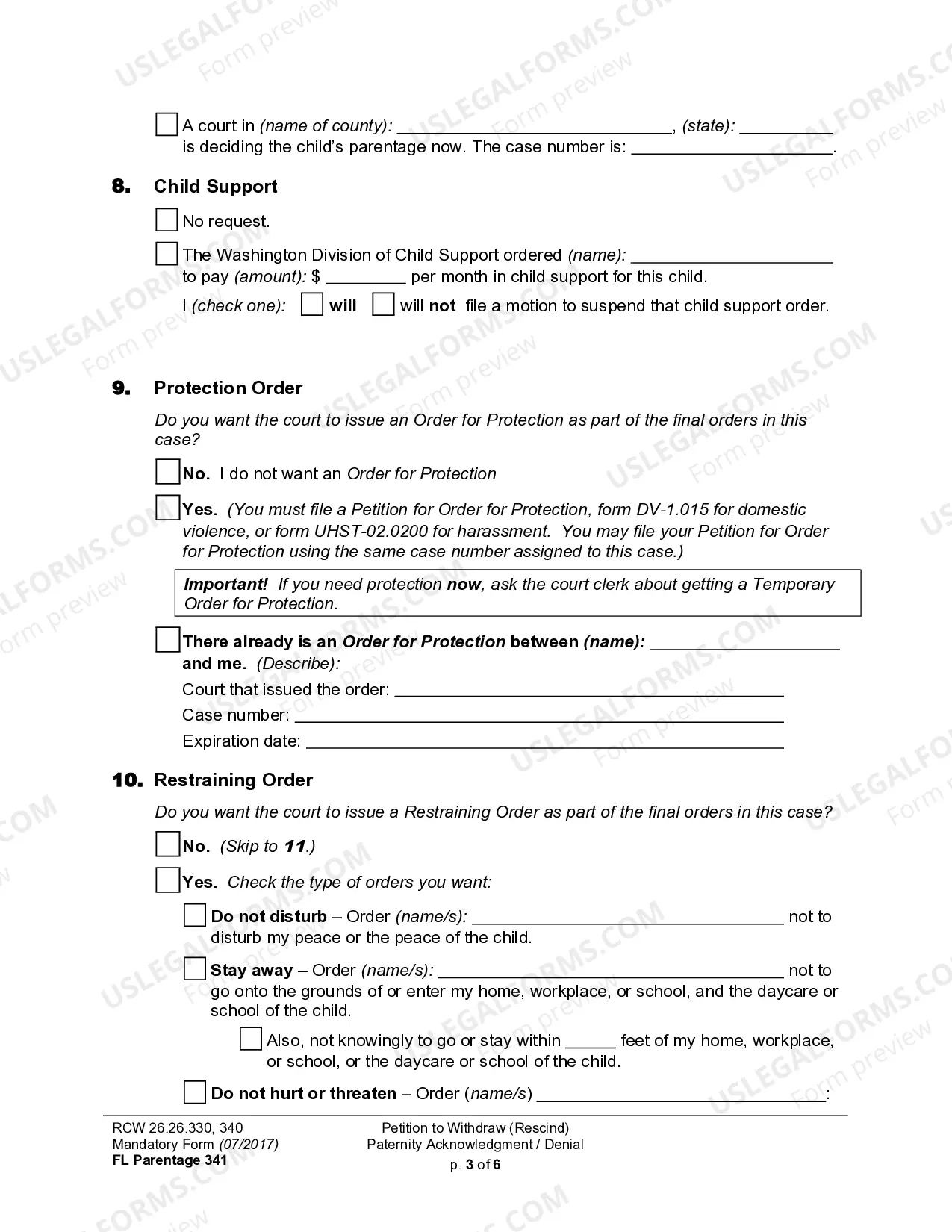 Preview WPF PS 11.0100 - Petition for Rescission of Acknowledgment of Paternity Within 60 Days