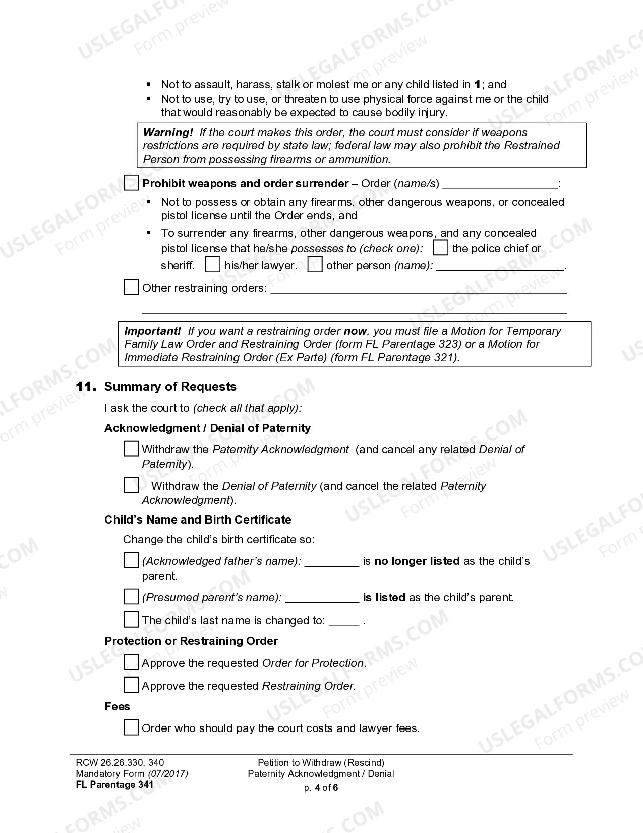 Preview WPF PS 11.0100 - Petition for Rescission of Acknowledgment of Paternity Within 60 Days